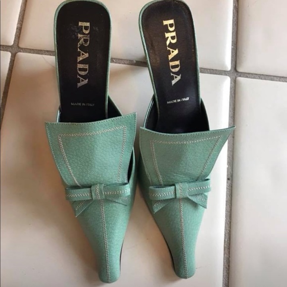 Prada Shoes - Prada green bowed mules brand new!
